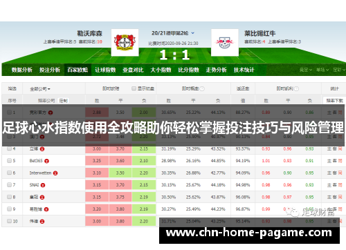 足球心水指数使用全攻略助你轻松掌握投注技巧与风险管理