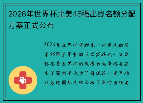 2026年世界杯北美48强出线名额分配方案正式公布 2026年世界杯北美48强出线名额分配方案正式公布